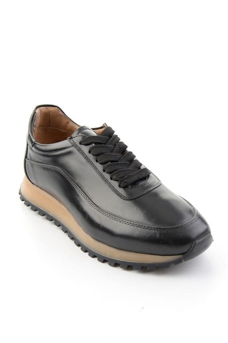 Siyah Antik Hakiki Deri Erkek Sneaker E01600003541