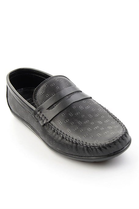 Siyah Baskılı Hakiki Deri Erkek Loafer Ayakkabı E01697034003