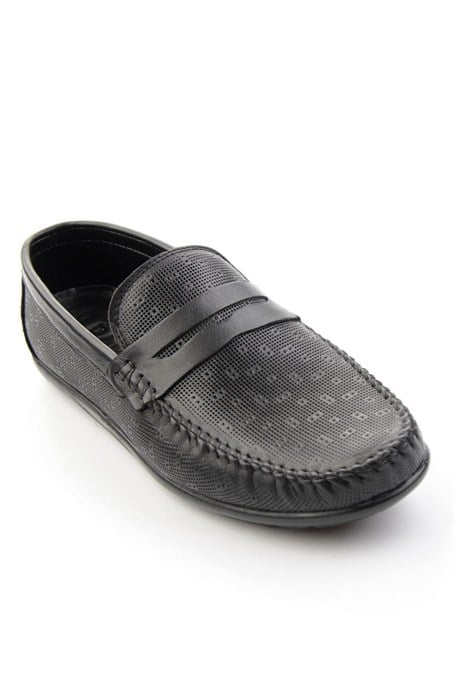 Siyah Baskılı Hakiki Deri Erkek Loafer Ayakkabı E01697034003