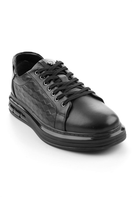 Siyah Baskılı Hakiki Deri Erkek Sneaker E01080221143