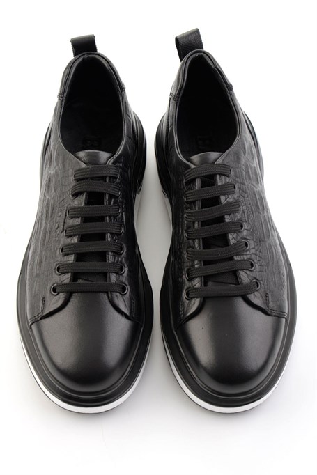 Siyah Baskılı Hakiki Deri Erkek Sneaker E01811038003