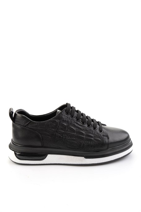 Siyah Baskılı Hakiki Deri Erkek Sneaker E01811038003