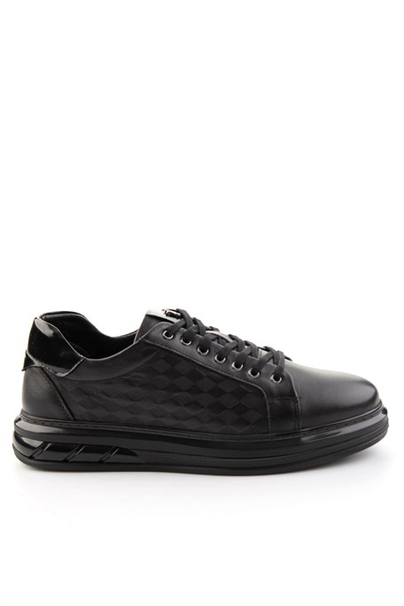 Siyah Baskılı Hakiki Deri Erkek Sneaker E01080221143