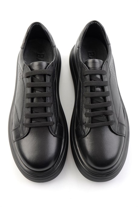 Siyah Baskılı Hakiki Deri Erkek Sneaker E01811256003