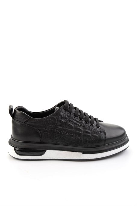 Siyah Baskılı Hakiki Deri Erkek Sneaker E01811038003