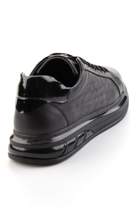 Siyah Baskılı Hakiki Deri Erkek Sneaker E01080221143