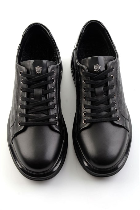 Siyah Baskılı Hakiki Deri Erkek Sneaker E01080221143