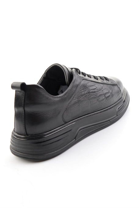 Siyah Baskılı Hakiki Deri Erkek Sneaker E01080216843