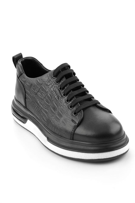 Siyah Baskılı Hakiki Deri Erkek Sneaker E01811038003
