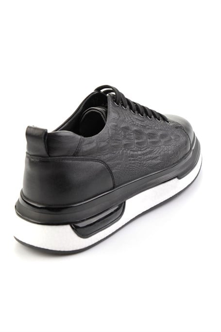 Siyah Baskılı Hakiki Deri Erkek Sneaker E01811038003