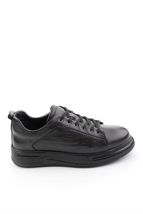 Siyah Baskılı Hakiki Deri Erkek Sneaker E01080216843