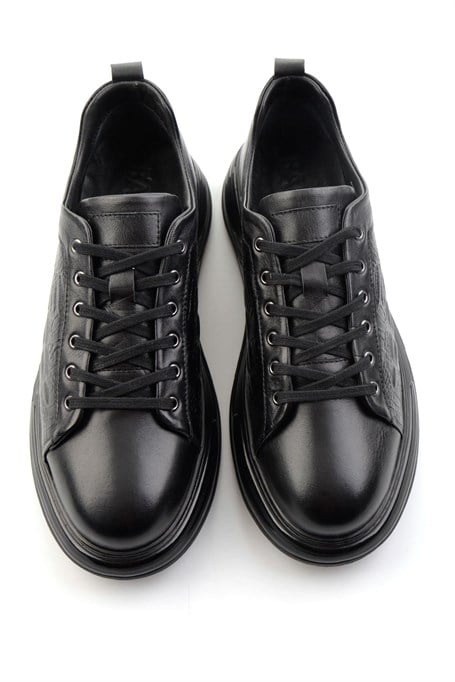 Siyah Baskılı Hakiki Deri Erkek Sneaker E01080216843