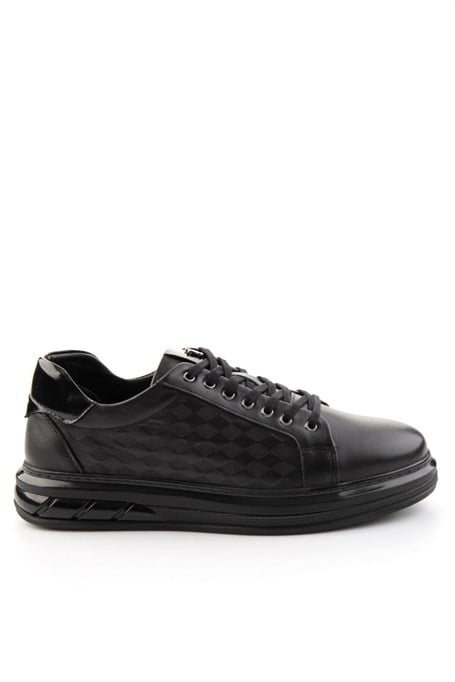 Siyah Baskılı Hakiki Deri Erkek Sneaker E01080221143