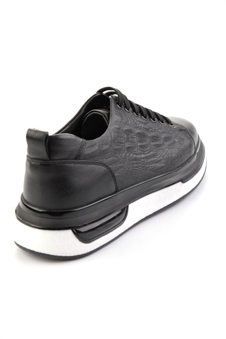 Siyah Baskılı Hakiki Deri Erkek Sneaker E01811038003
