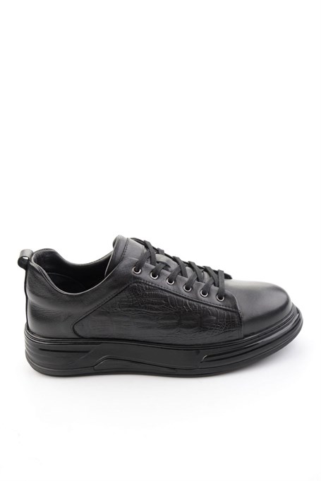 Siyah Baskılı Hakiki Deri Erkek Sneaker E01080216843