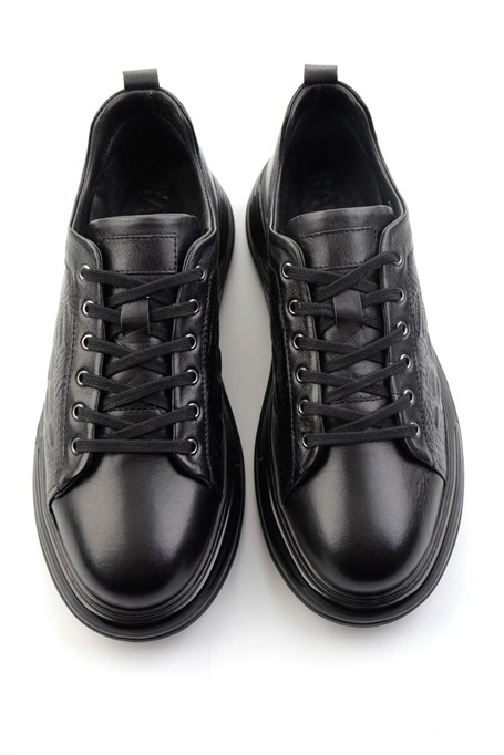 Siyah Baskılı Hakiki Deri Erkek Sneaker E01080216843