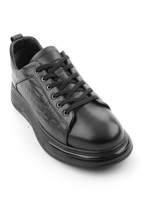 Siyah Baskılı Hakiki Deri Erkek Sneaker E01080216843