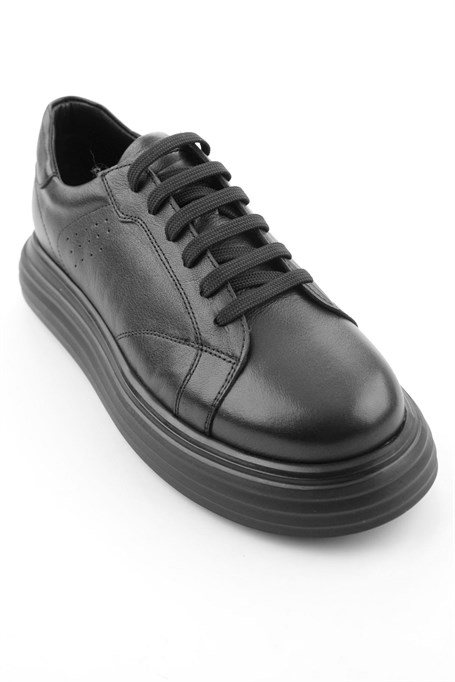 Siyah Baskılı Hakiki Deri Erkek Sneaker E01811256003