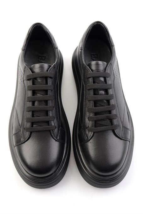 Siyah Baskılı Hakiki Deri Erkek Sneaker E01811256003