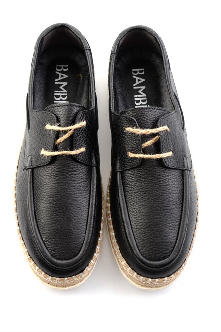 Siyah Hakiki Deri Erkek Espadril E01698689140