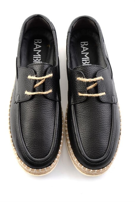 Siyah Hakiki Deri Erkek Espadril E01698689140