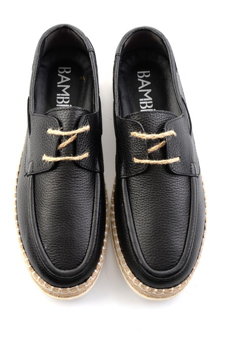 Siyah Hakiki Deri Erkek Espadril E01698689140