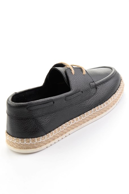 Siyah Hakiki Deri Erkek Espadril E01698689140