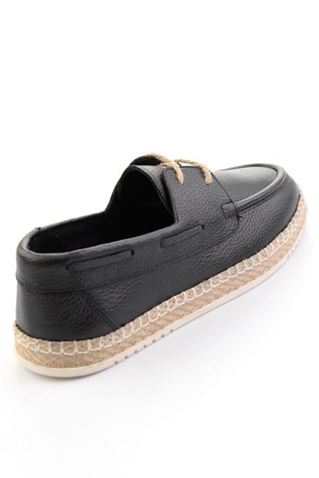 Siyah Hakiki Deri Erkek Espadril E01698689140