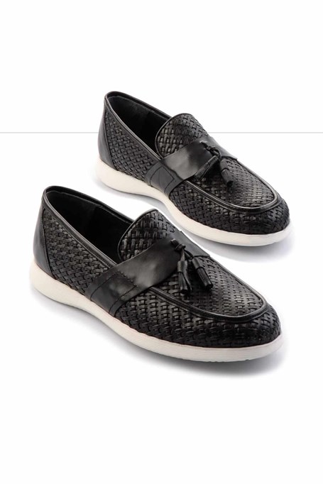 Siyah Hakiki Deri Erkek Loafer Ayakkabı E01798105216