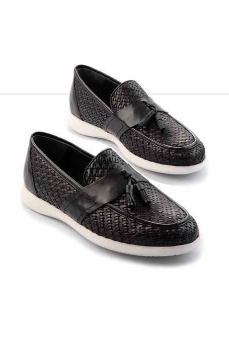 Siyah Hakiki Deri Erkek Loafer Ayakkabı E01798105216
