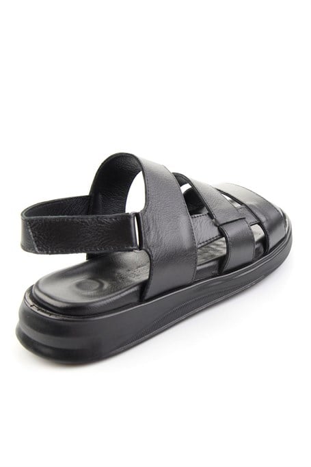 Siyah Hakiki Deri Erkek Sandalet E05433501043