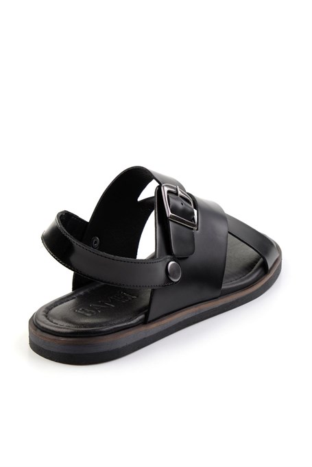 Siyah Hakiki Deri Erkek Sandalet E05433071014