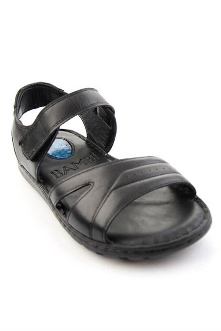 Siyah Hakiki Deri Erkek Sandalet E05437184903