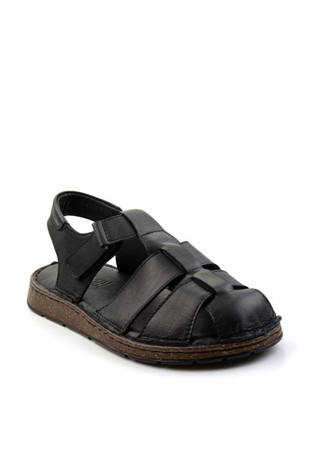 Siyah Hakiki Deri Erkek Sandalet E05433011043