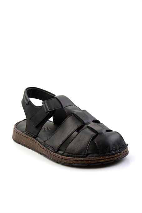 Siyah Hakiki Deri Erkek Sandalet E05433011043