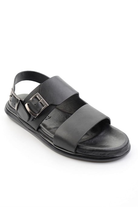 Siyah Hakiki Deri Erkek Sandalet E05557259703