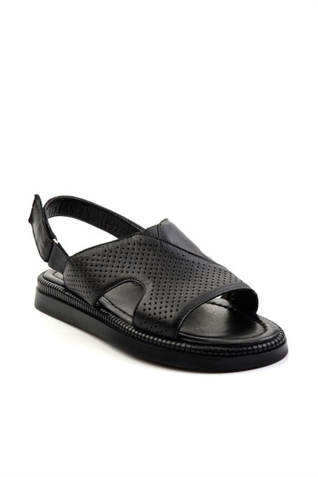 Siyah Hakiki Deri Erkek Sandalet E05557240643