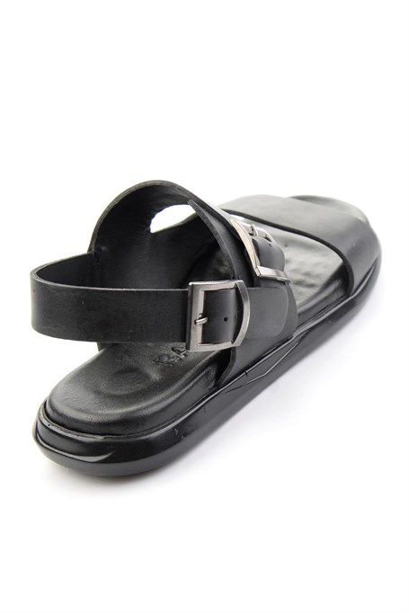 Siyah Hakiki Deri Erkek Sandalet E05557259703