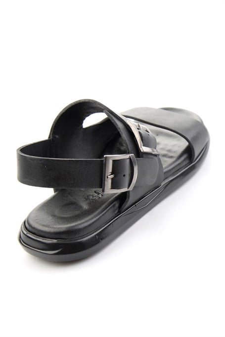 Siyah Hakiki Deri Erkek Sandalet E05557259703