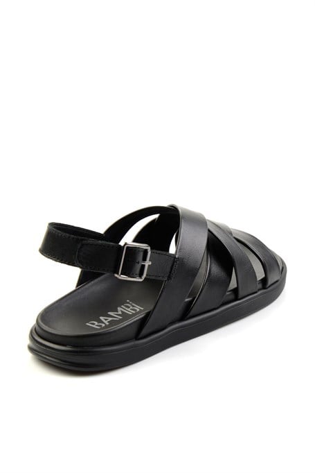Siyah Hakiki Deri Erkek Sandalet E05863955543
