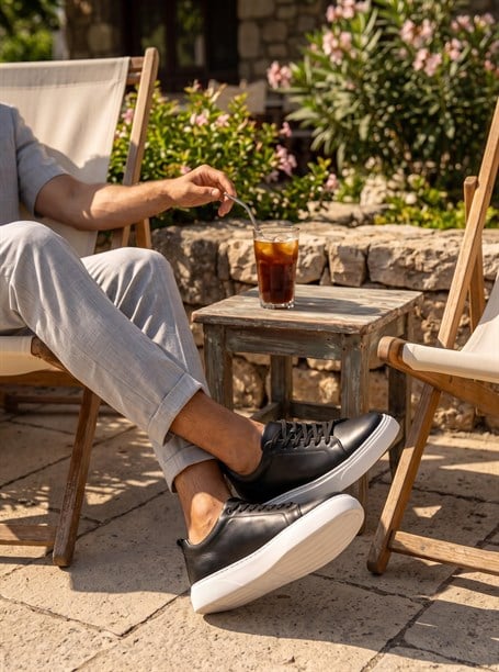 Siyah Hakiki Deri Erkek Sneaker E01082102043