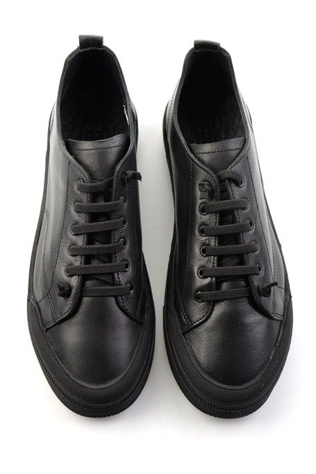 Siyah Hakiki Deri Erkek Sneaker E01585773443
