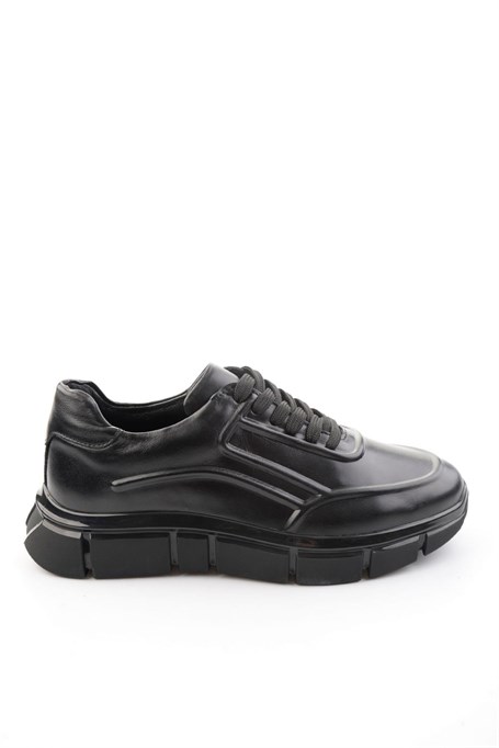 Siyah Hakiki Deri Erkek Sneaker E01736060241