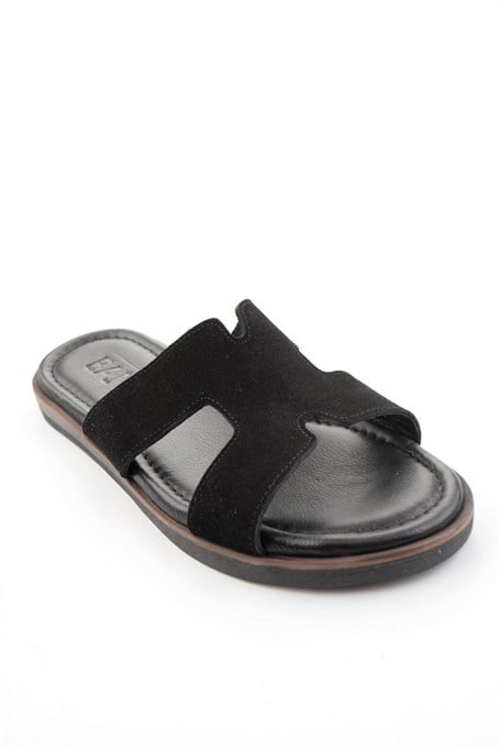 Siyah Hakiki Deri Erkek Terlik E04433222202