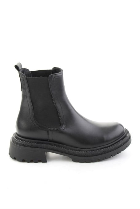 Siyah Hakiki Deri Kadın Bot & Bootie K02788205303