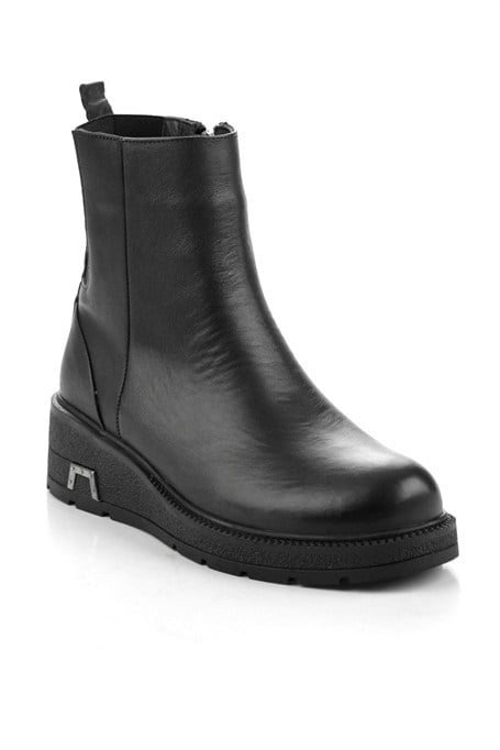 Siyah Hakiki Deri Kadın Bot & Bootie K02717251903