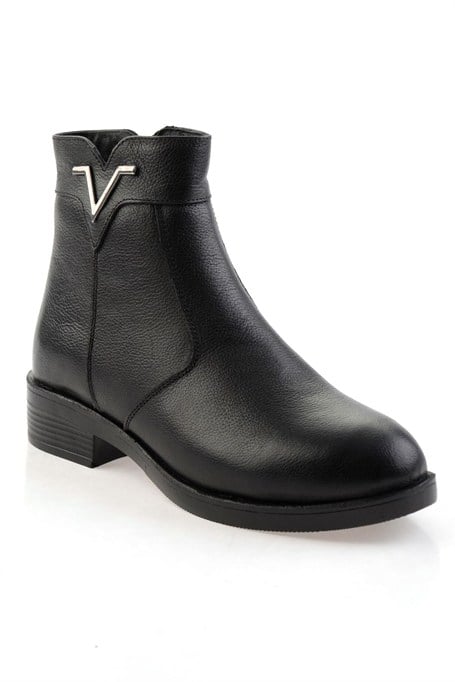 Siyah Hakiki Deri Kadın Bot & Bootie K02286001303