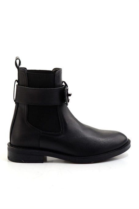 Siyah Hakiki Deri Kadın Bot & Bootie K02724259003