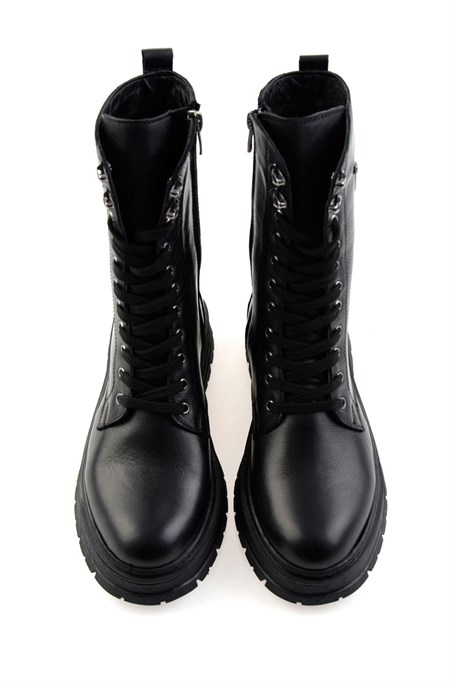 Siyah Hakiki Deri Kadın Bot & Bootie K02462040303
