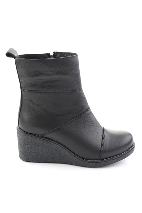 Siyah Hakiki Deri Kadın Bot & Bootie K02586999703